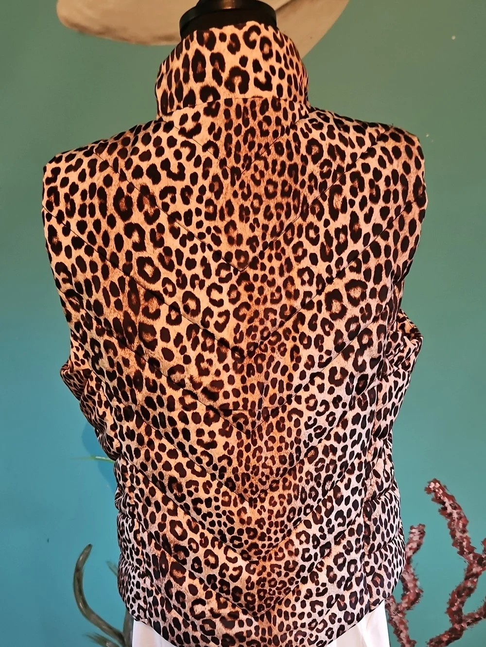 Michael Kors Leopard-Print Quilted Puffer Vest in Tan and Black